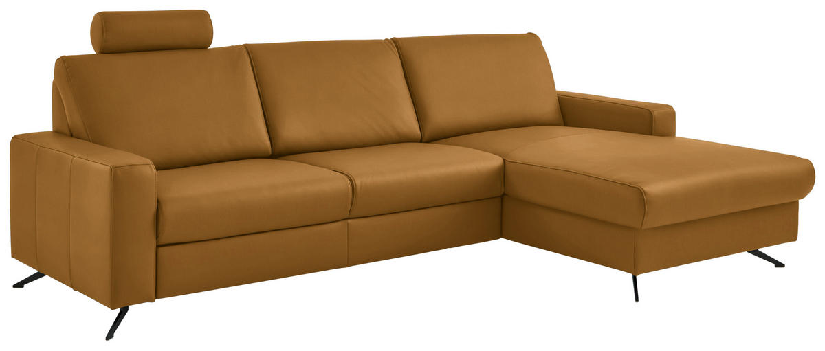 ECKSOFA in Echtleder Gelb  - Gelb/Schwarz, Design, Leder/Metall (267/165cm) - Beldomo Premium