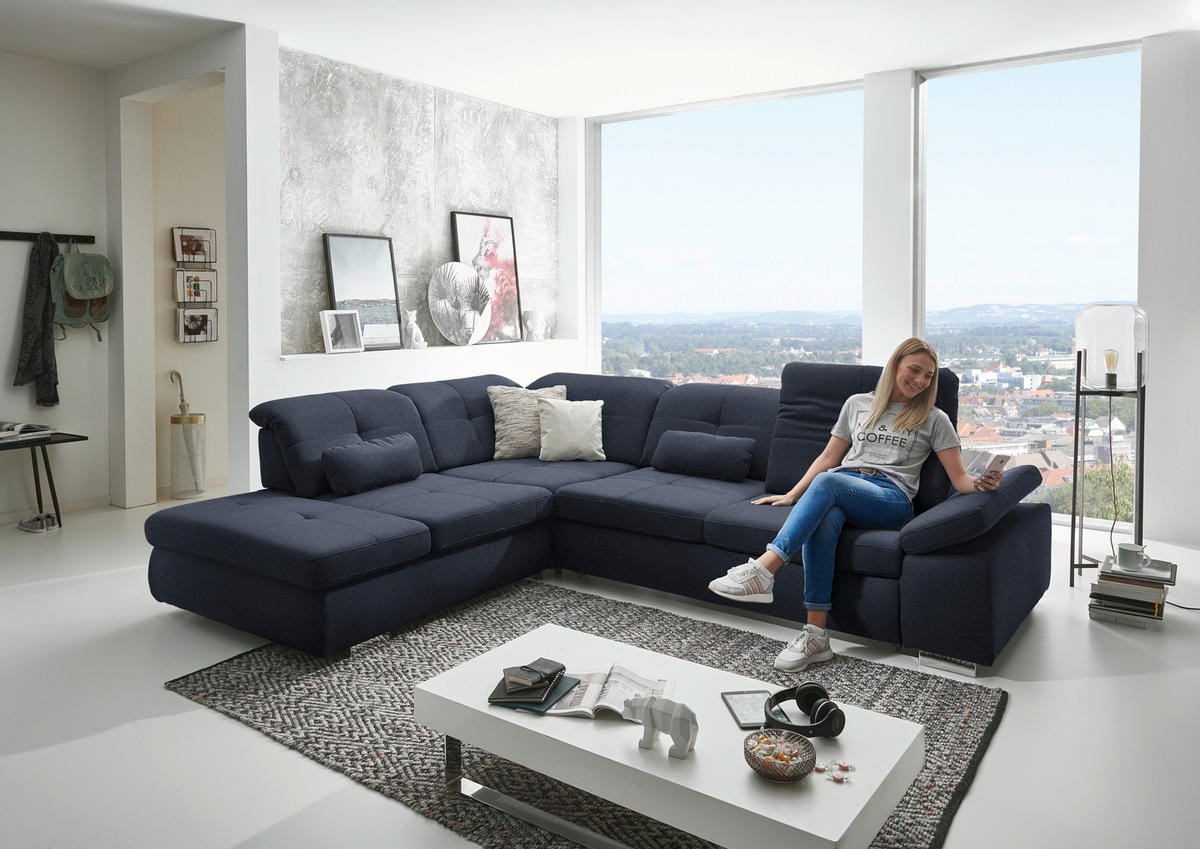 ECKSOFA  in Mikrofaser Blau  260/312 cm  - Chromfarben/Blau, Design, Textil/Metall (260/312cm) - Beldomo Style