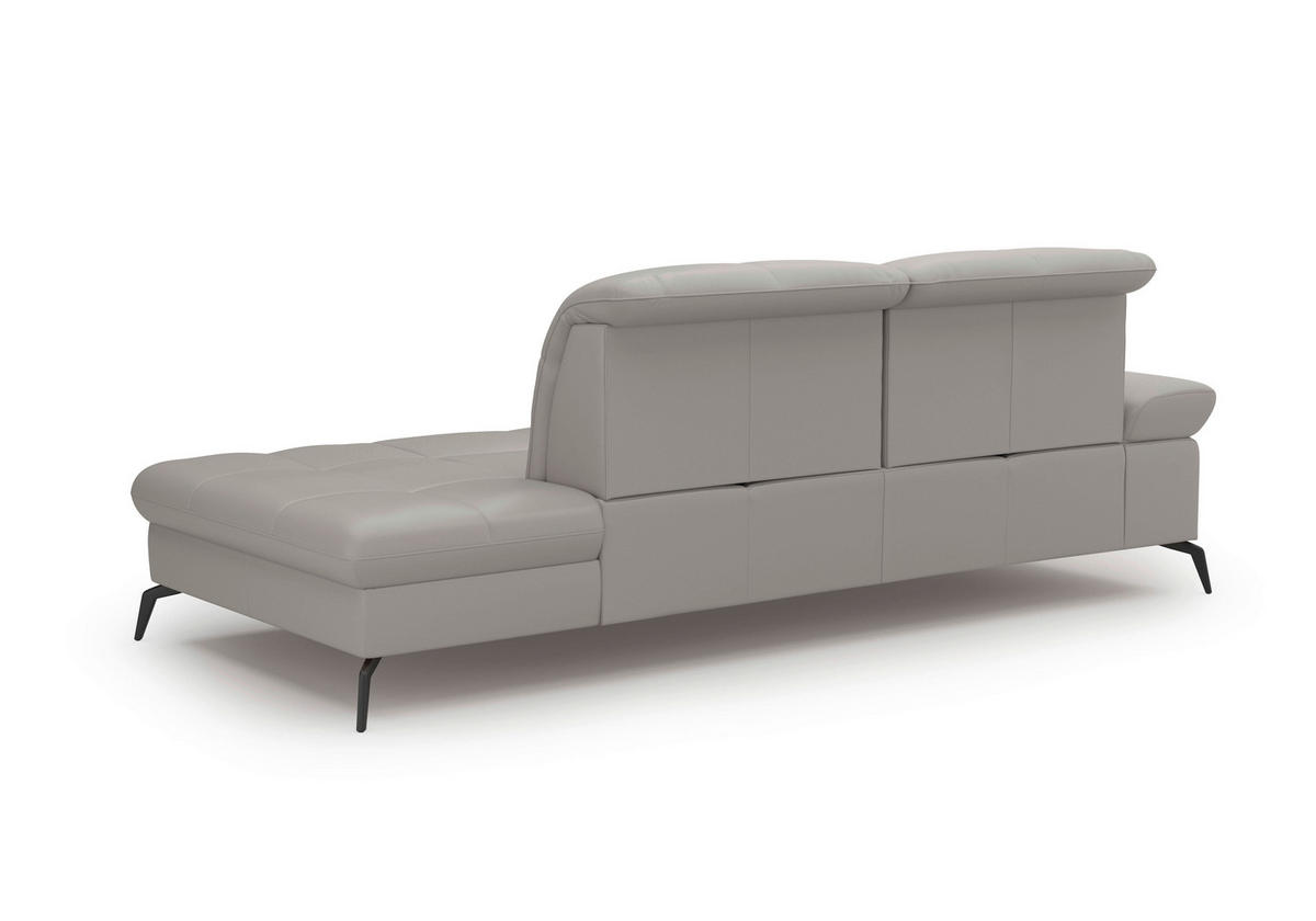 RÉCAMIERE in Echtleder Hellgrau  - Hellgrau/Schwarz, Konventionell, Leder/Metall (231/90/122cm) - Sit & More