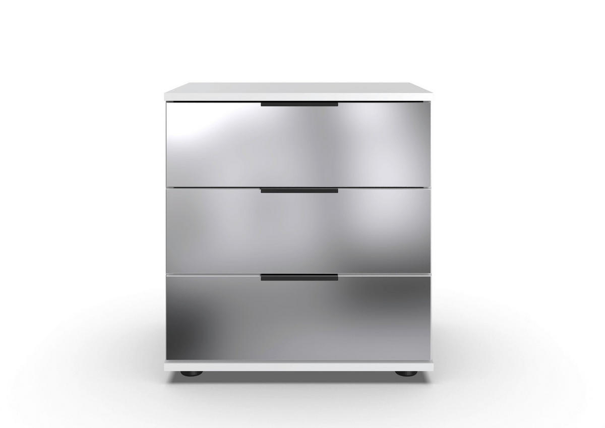 Noptieră, 52/58/38 cm, alb - alb/negru, Modern, sticlă/metal (52/58/38cm) - Novel