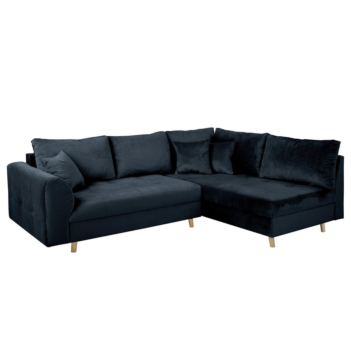 ECKSOFA inkl. Hocker Ariella in Samt Dunkelblau  231/161 cm  - Naturfarben/Dunkelblau, Design, Holz/Textil (231/161cm) - Livetastic
