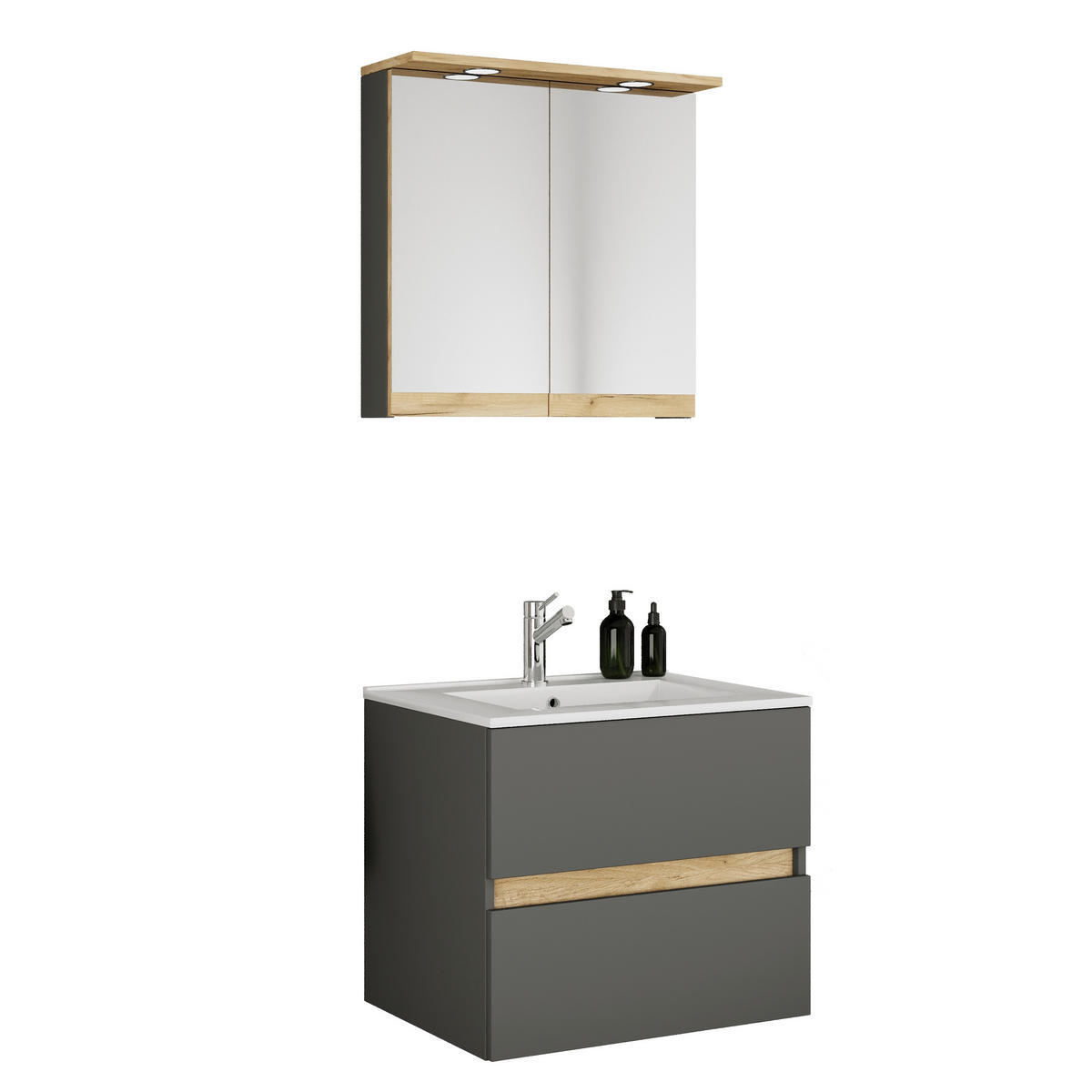 BADEZIMMER 3-teilig 61 cm  - Honigeiche/Weiss, Trend, Keramik/Holzwerkstoff (61cm) - MID.YOU