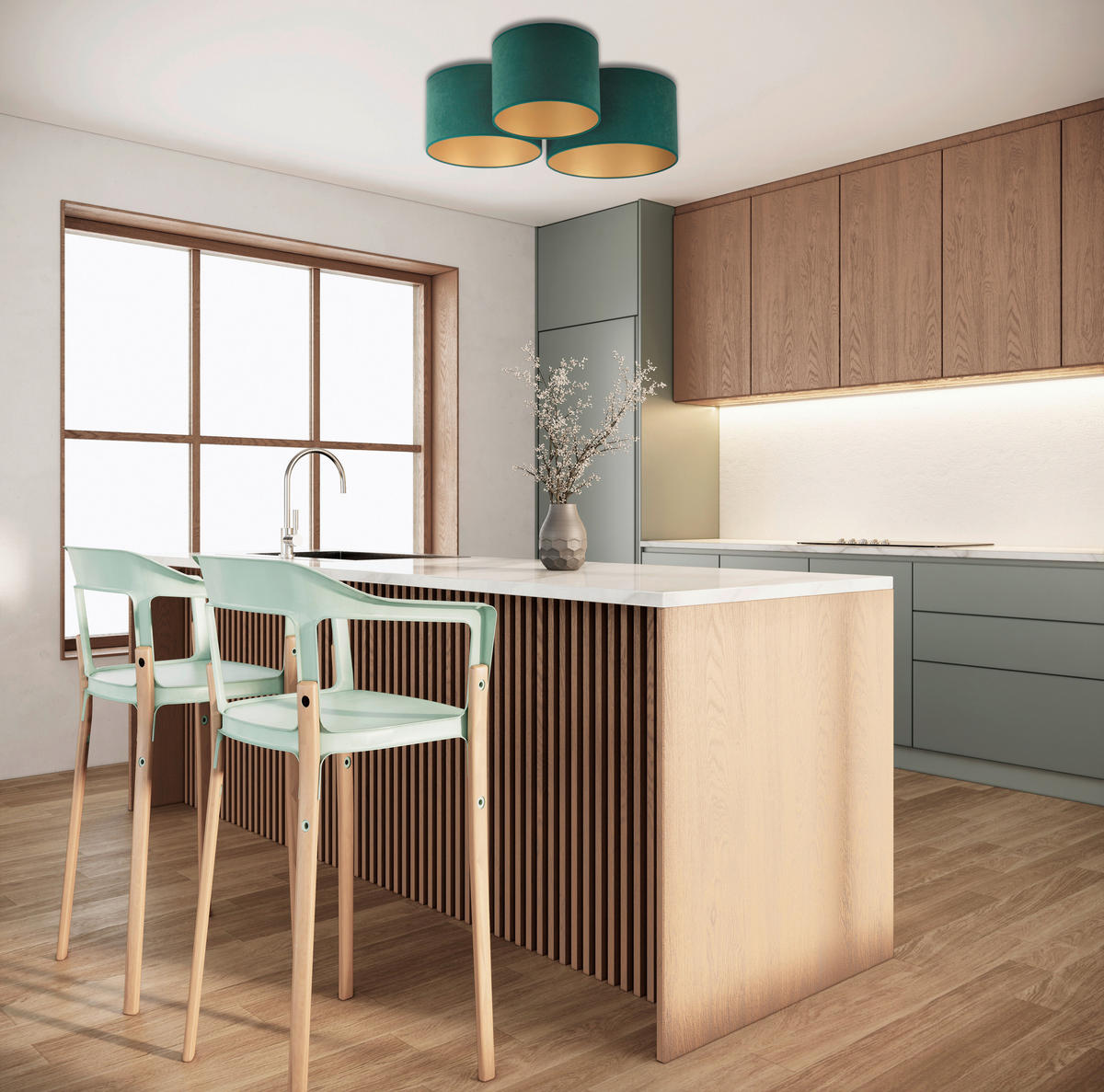 DECKENLEUCHTE Spider 70/27 cm   - Waldgrün, Design, Textil (70/27cm)