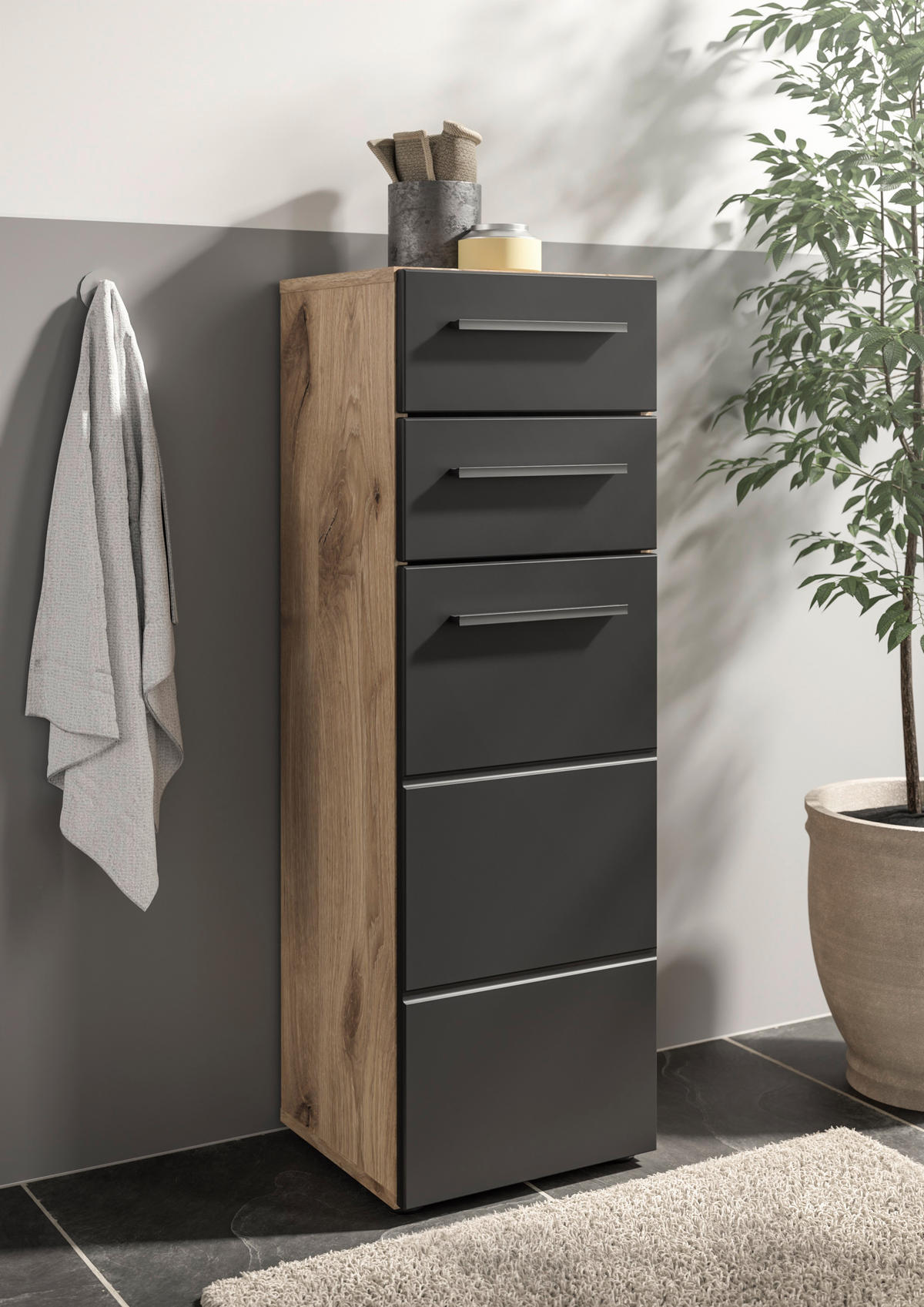 MIDISCHRANK 34/104/31 cm  - Eichefarben/Schwarz, Modern, Holzwerkstoff/Kunststoff (34/104/31cm) - MID.YOU