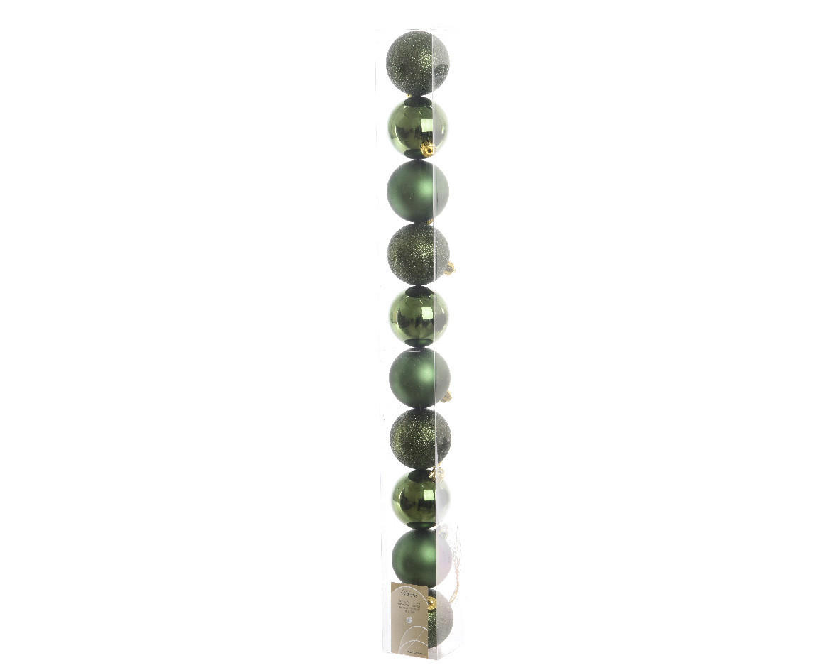 SADA VIANOČNÝCH GULÍ  10-dielne - zelená, Basics, plast (6cm)