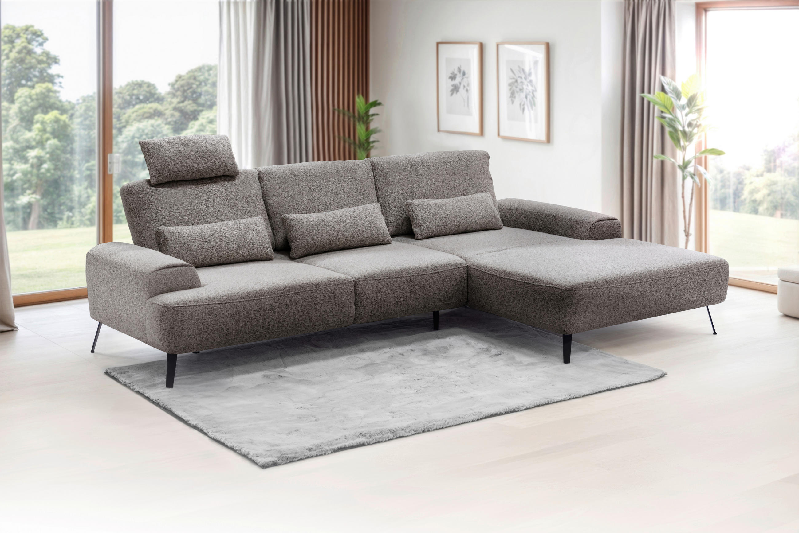 ECKSOFA Astoria Graubraun Flachgewebe  - Graubraun/Schwarz, Design, Textil/Metall (305/178cm) - Livetastic