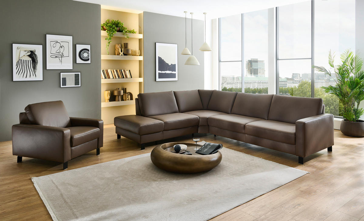 ECKSOFA Echtleder Braun  - Schwarz/Braun, Konventionell, Leder/Metall (243/306cm) - Dieter Knoll