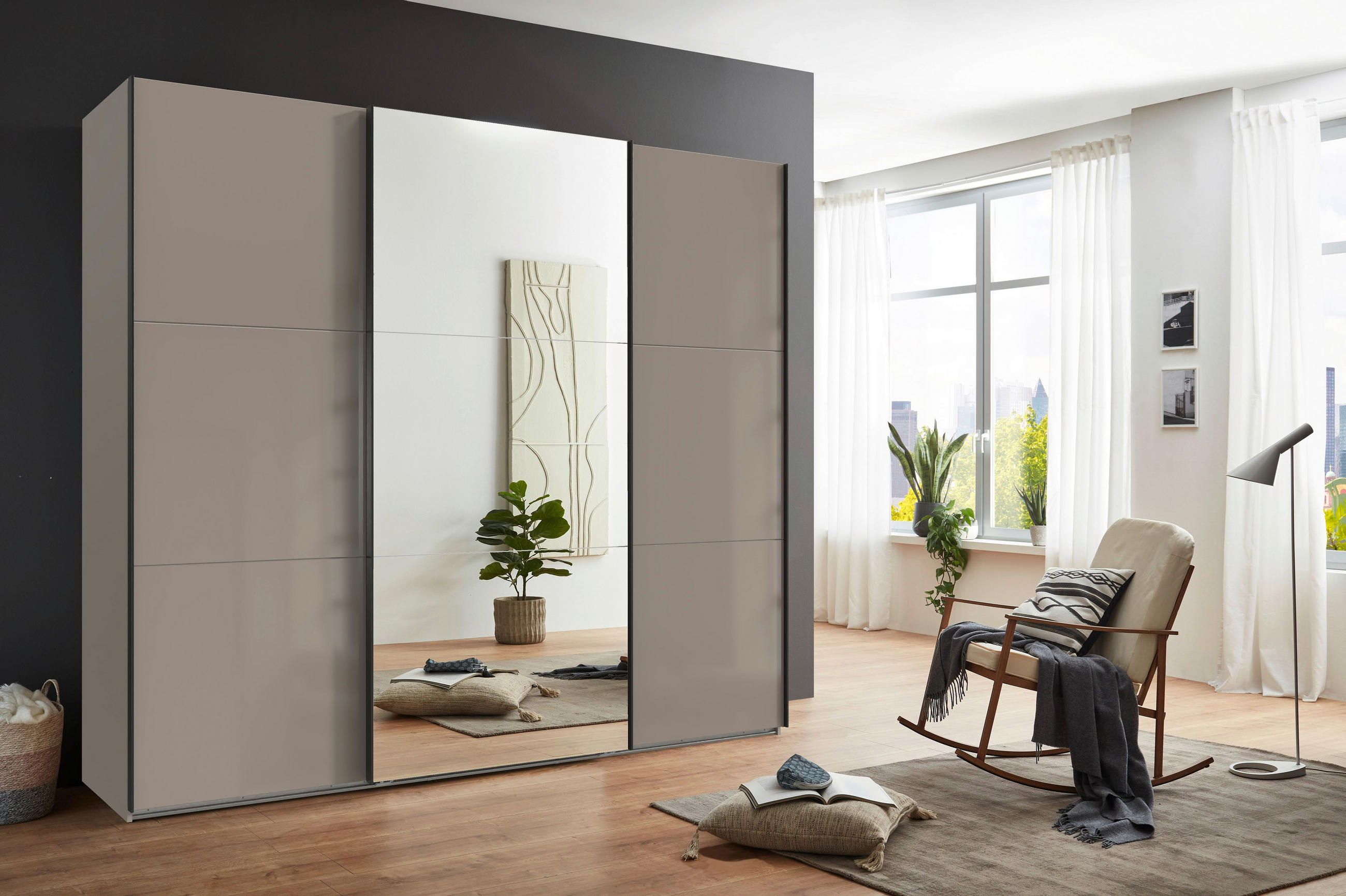 SCHWEBETÜRENSCHRANK in Sahara  - Schwarz/Sahara, Konventionell, Glas/Holzwerkstoff (250/216/65cm) - Stylife