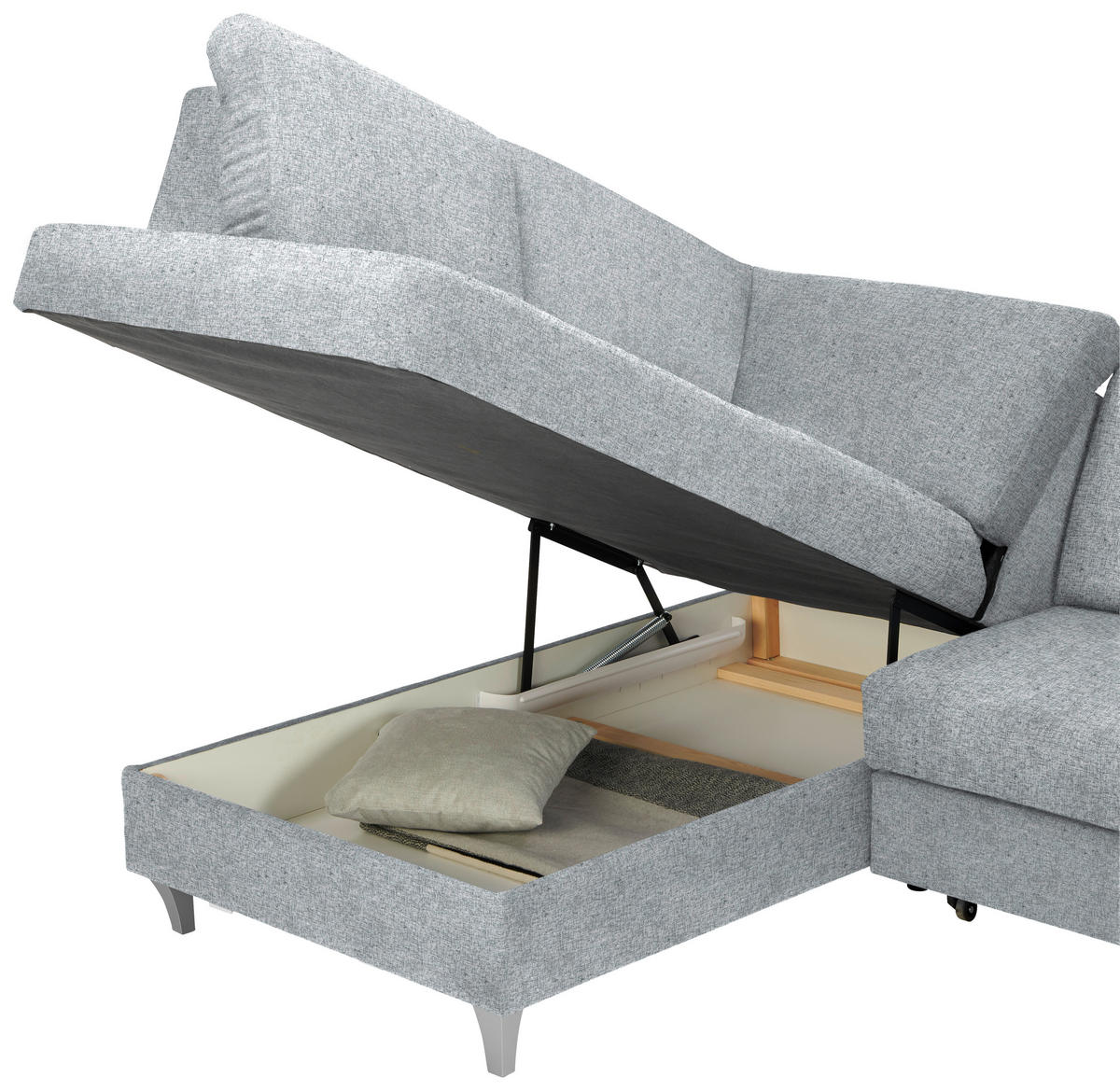 ECKSOFA in Flachgewebe Hellgrau  - Silberfarben/Hellgrau, Konventionell, Holz/Textil (186/255cm) - Cantus