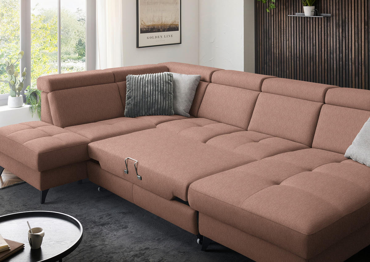 WOHNLANDSCHAFT Flachgewebe Terracotta  - Terracotta/Schwarz, Konventionell, Textil/Metall (215/333/174cm) - Beldomo System