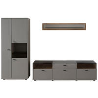 REGAL ZA DNEVNI BORAVAK siva, boje hrasta   - siva/boje hrasta, Design, staklo/drvni materijal (301/200/44cm) - Stylife