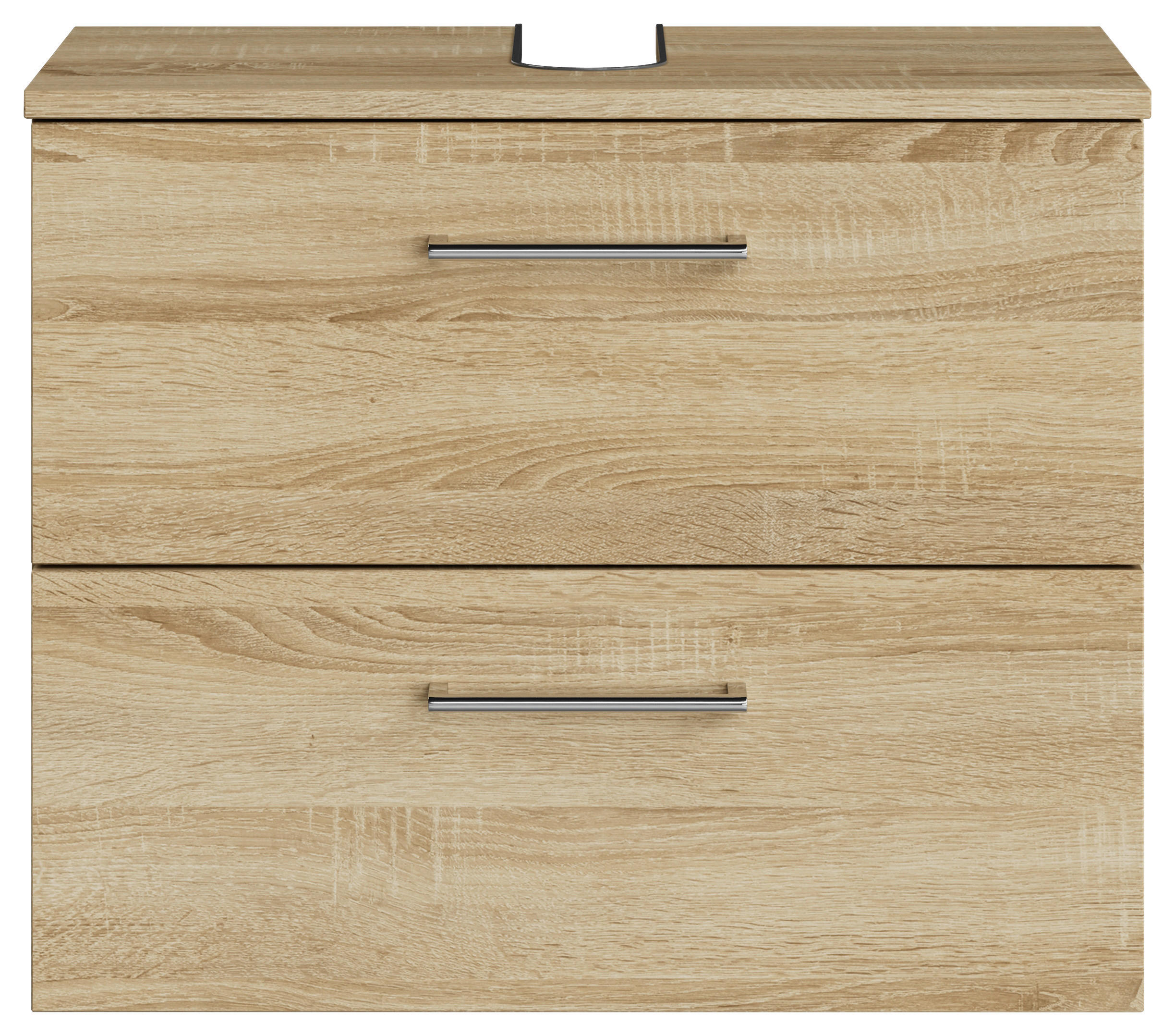 Thumbnail - Sadena Waschbeckenunterschrank M-Plan, Eiche Bianco, Metall, 2 Schublade(n) Schubladen, 60x49.8x33.3 cm, Goldenes M, Mad...