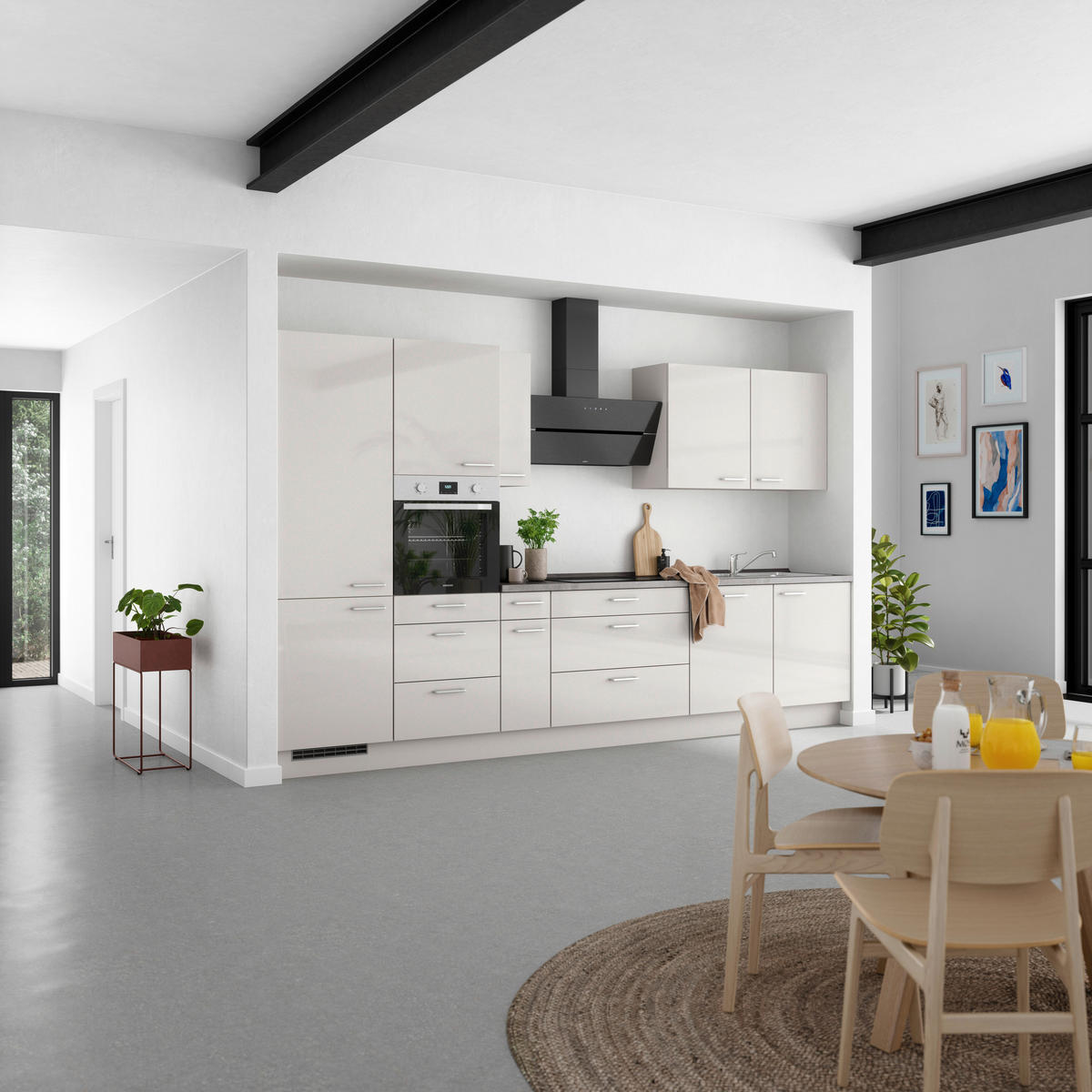 KÜCHENBLOCK Flash 360 cm  in Schieferfarben, Hellgrau  - Schieferfarben/Edelstahlfarben, MODERN, Holzwerkstoff/Metall (360cm) - Nobilia