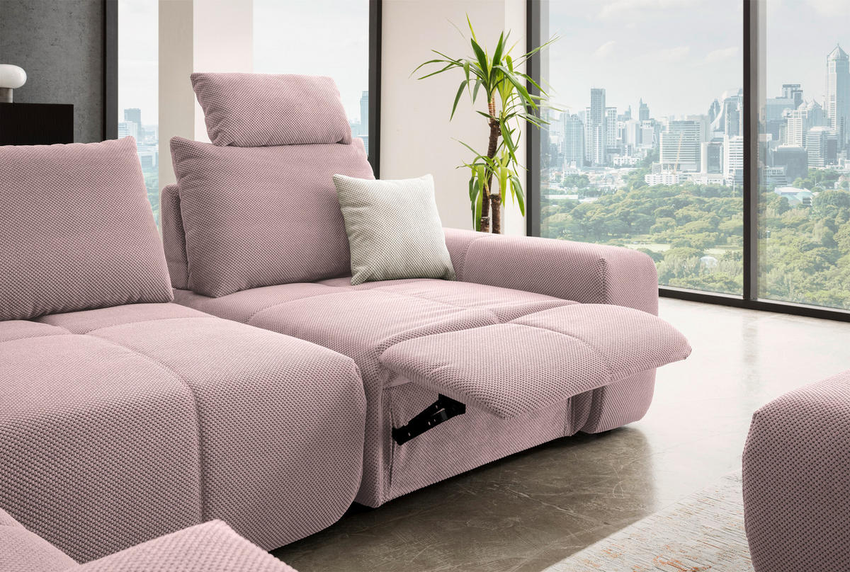 ECKSOFA in Velours Altrosa  - Schwarz/Altrosa, Design, Kunststoff/Textil (236/326cm) - Xora