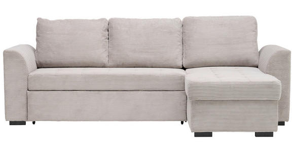 ECKSOFA in Velours, Cord Hellgrau  243/155 cm  - Hellgrau/Schwarz, Design, Kunststoff/Textil (243/155cm) - Xora