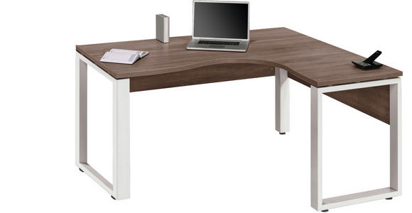 ECKSCHREIBTISCH Weiß, Trüffeleichefarben - Trüffeleichefarben/Weiß, Design, Metall (140/160/75,60cm) - Voleo