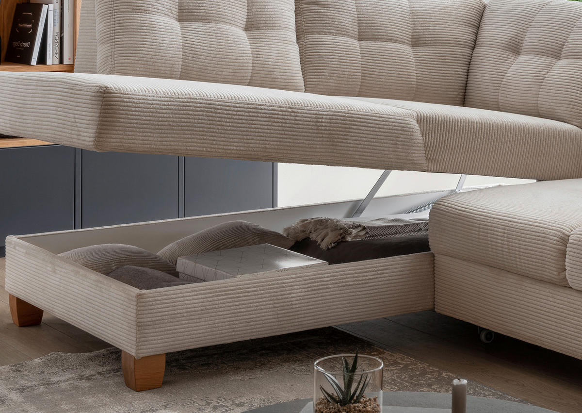 ECKSOFA in Cord Beige  - Beige/Naturfarben, Modern, Holz/Textil (206/274cm) - Livetastic