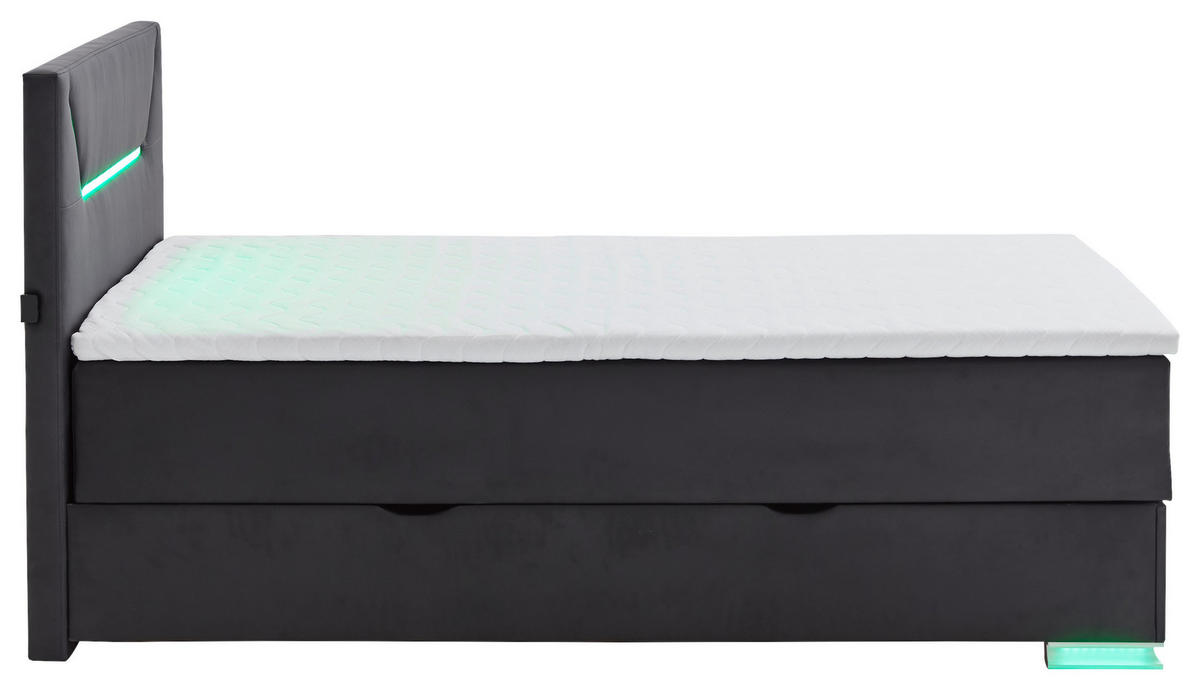 BOXSPRINGBETT 120/200 cm,  in Schwarz  - Silberfarben/Schwarz, Trend, Kunststoff/Textil (120/200cm) - Xora