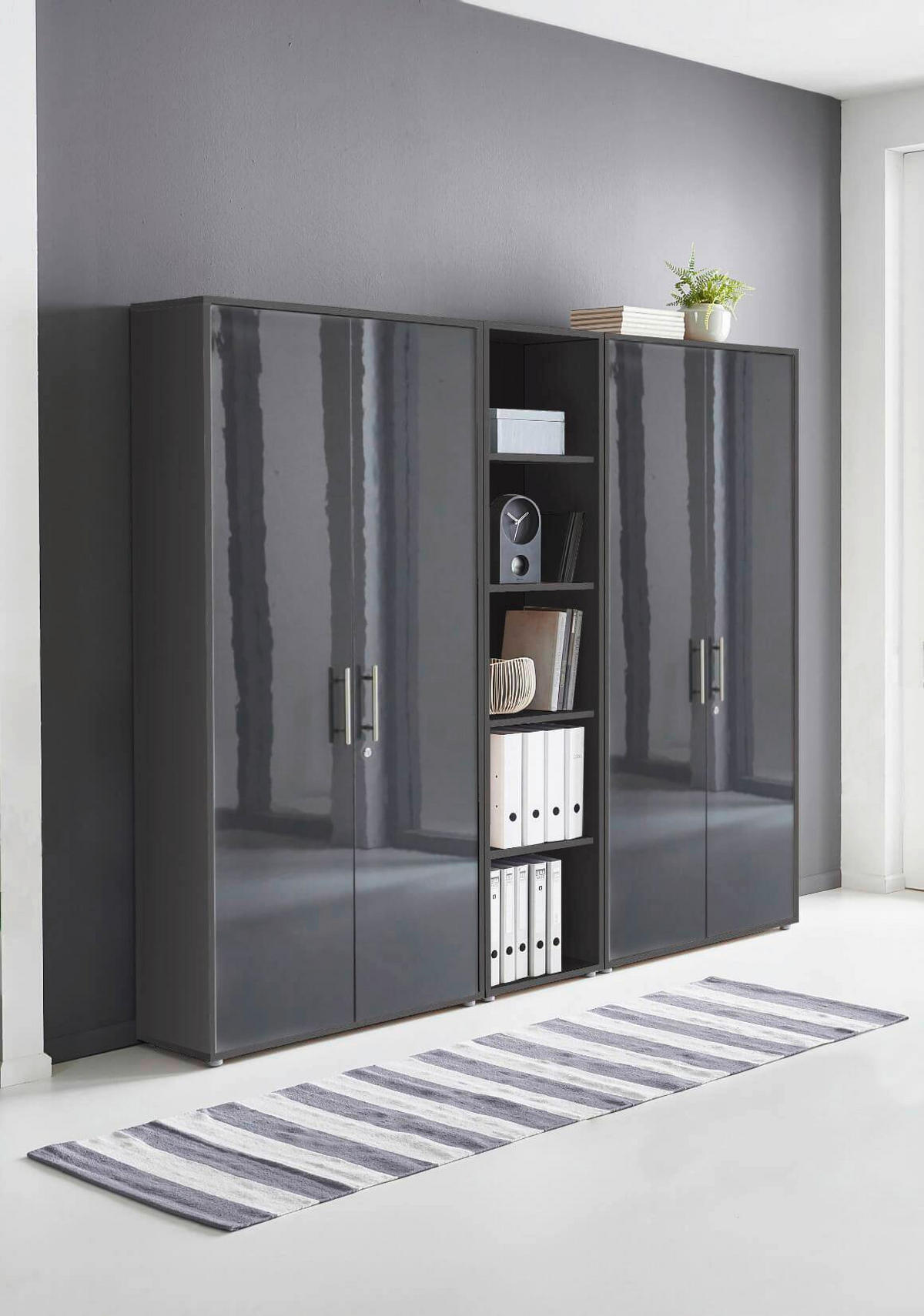 AKTENSCHRANK Anthrazit, Anthrazit Hochglanz  - Anthrazit/Anthrazit Hochglanz, MODERN, Holzwerkstoff (212,9/185,6/33cm) - MID.YOU