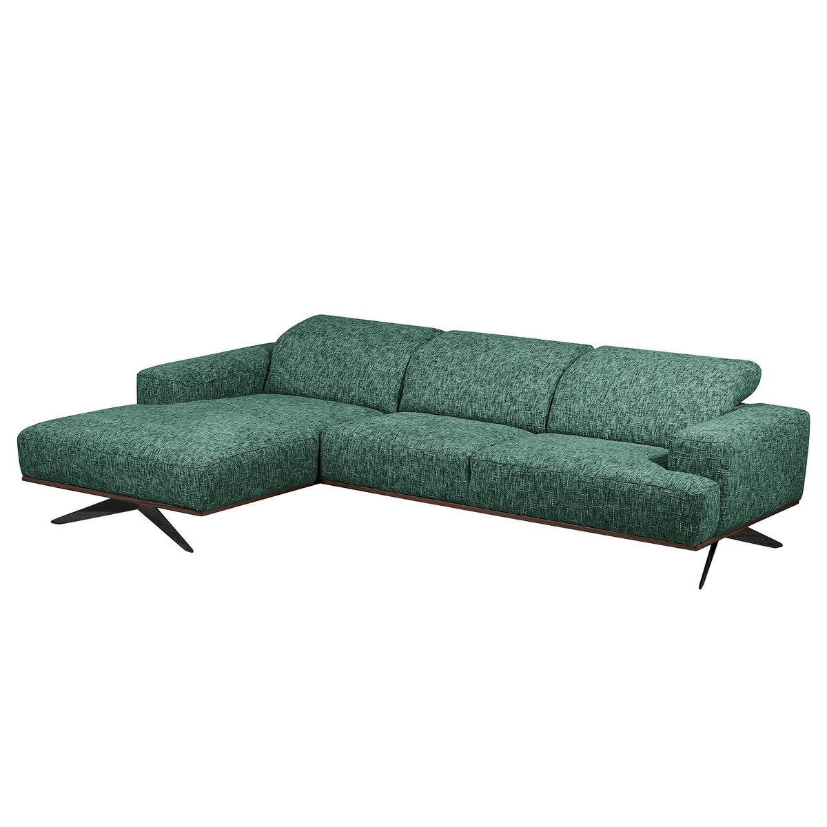 ECKSOFA PORTLAND in Struktur Grün Kopfteilverstellung  187/295 cm  - Schwarz/Grün, Design, Holz/Textil (187/295cm) - Livetastic