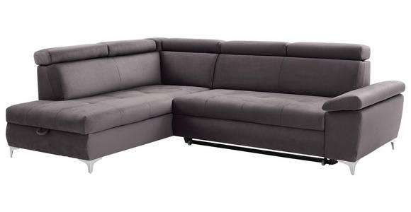 ECKSOFA Grau Samt  - Chromfarben/Grau, KONVENTIONELL, Textil/Metall (206/271cm) - Carryhome