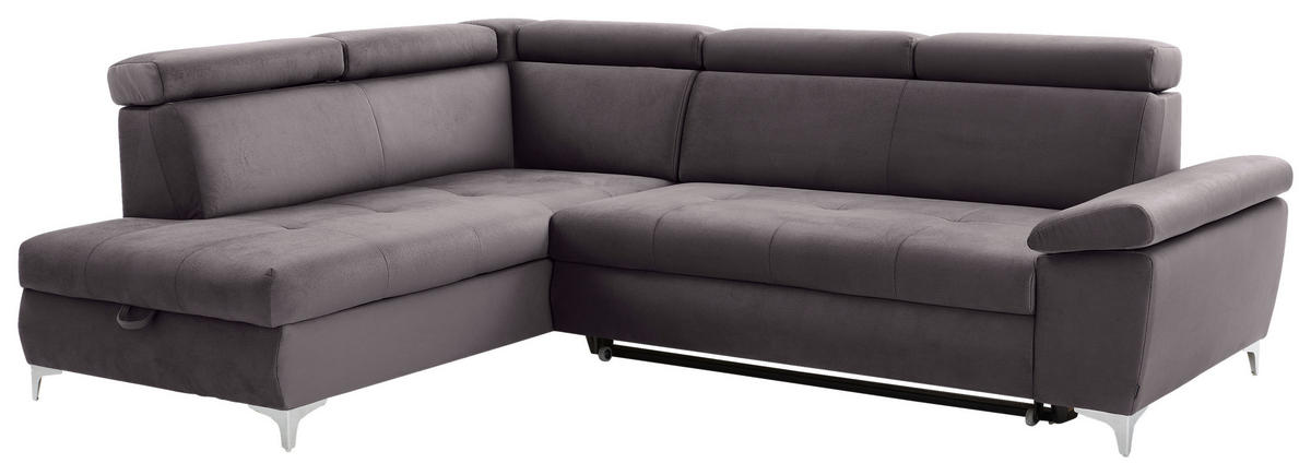 ECKSOFA in Samt Grau  - Chromfarben/Grau, KONVENTIONELL, Textil/Metall (206/271cm) - Carryhome
