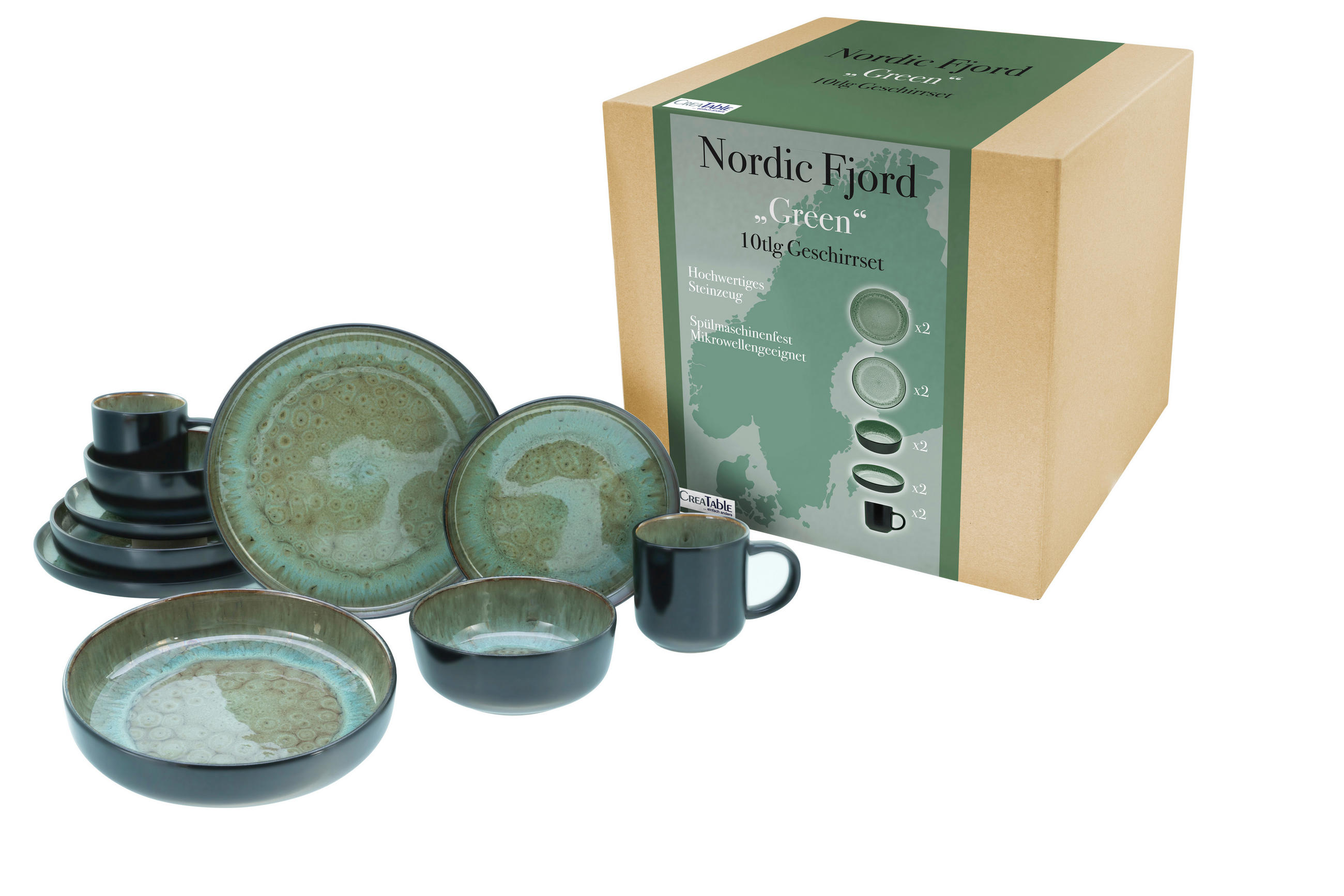 KOMBINOVANÝ SERVIS, 10-dielne, kamenina - zelená, Trend, keramika (40/31/33null) - Creatable