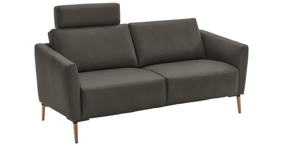 2-SITZER-SOFA  in Echtleder Dunkelgrau   - Eichefarben/Dunkelgrau, Natur, Leder/Holz (207/86/87cm) - Valnatura