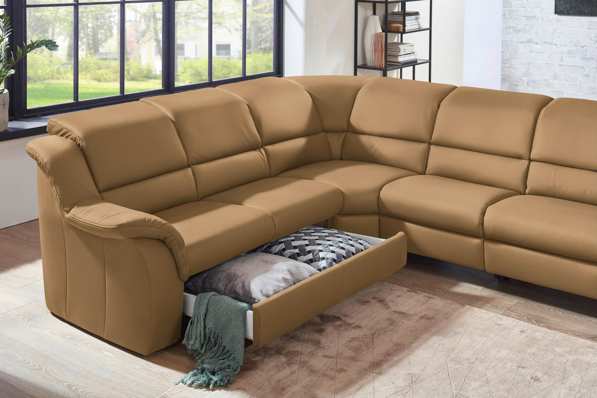 ECKSOFA  in Echtleder Honig  260/324 cm  - Schwarz/Honig, KONVENTIONELL, Leder/Kunststoff (260/324cm) - Cantus