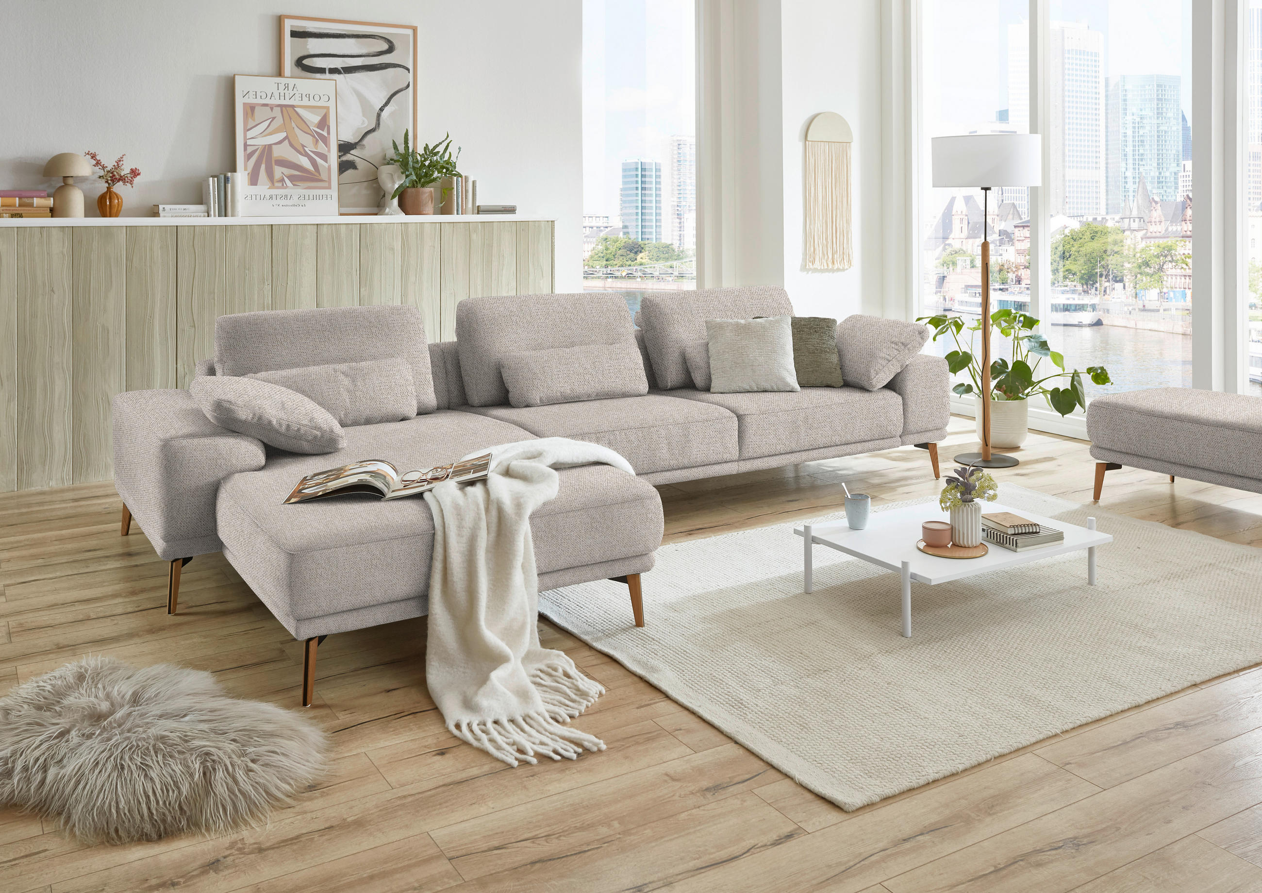 ECKSOFA in Flachgewebe Beige  - Wildeiche/Beige, Design, Holz/Textil (193/334cm) - Niels Andersson