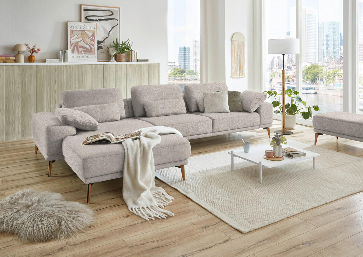 ECKSOFA in Flachgewebe Beige  - Wildeiche/Beige, Design, Holz/Textil (193/334cm) - Niels Andersson