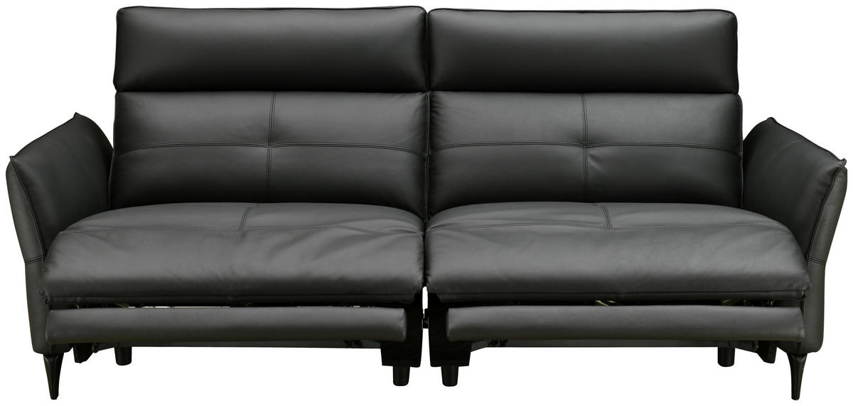 2-SITZER-SOFA Schwarz Echtleder  - Schwarz, Design, Leder/Metall (191/98/101cm) - Novel