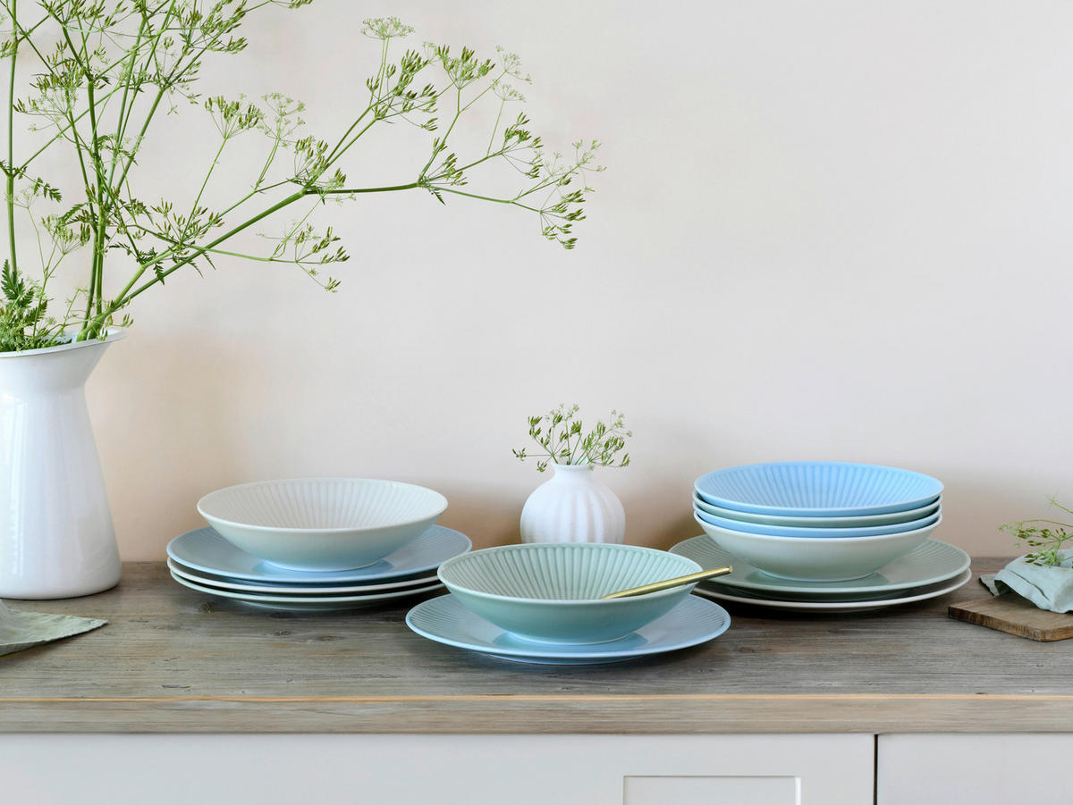 JEDÁLENSKÝ SERVIS, porcelán - krémová/pastelová modrá, Basics, keramika - Creatable