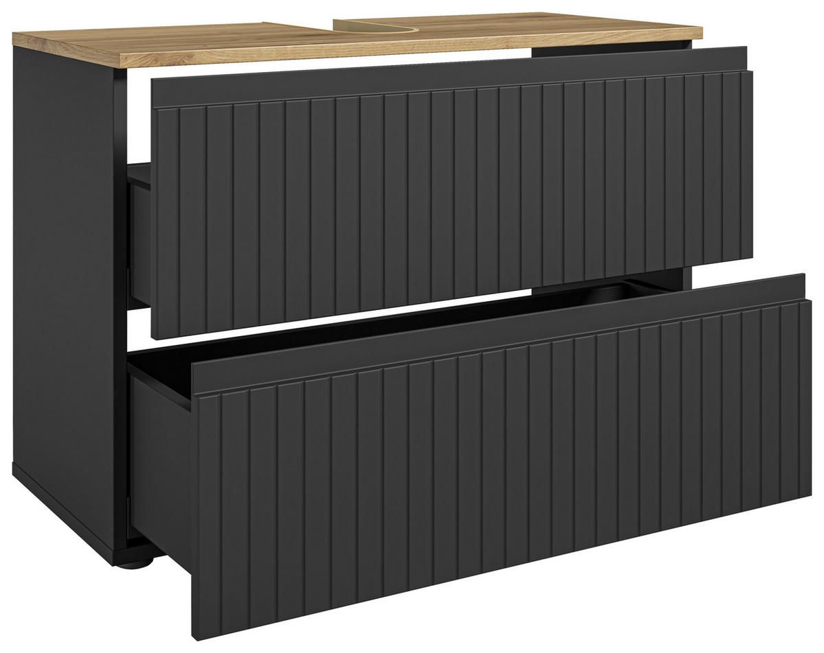 WASCHBECKENUNTERSCHRANK 80/57/36 cm  - Eichefarben/Schwarz, MODERN, Holzwerkstoff/Kunststoff (80/57/36cm) - MID.YOU