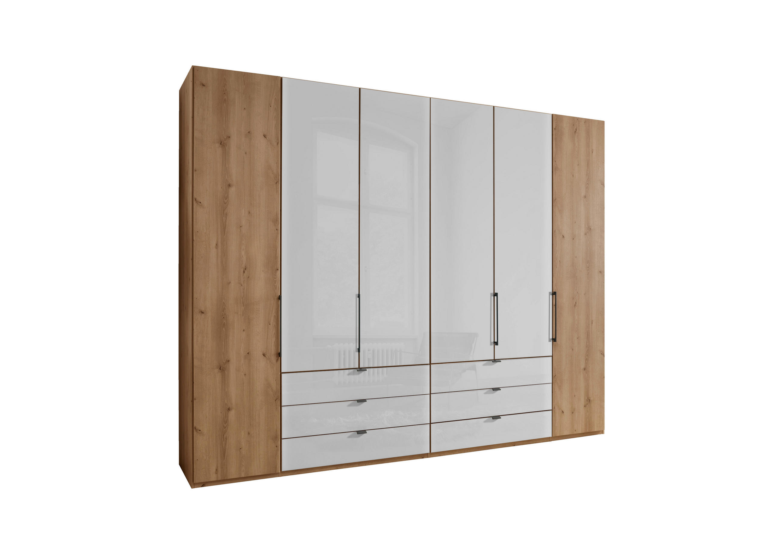 FALTTÜRENSCHRANK in Weiss, Eiche Bianco  - Schieferfarben/Weiss, Konventionell, Glas/Holzwerkstoff (300/216/58cm) - Dieter Knoll