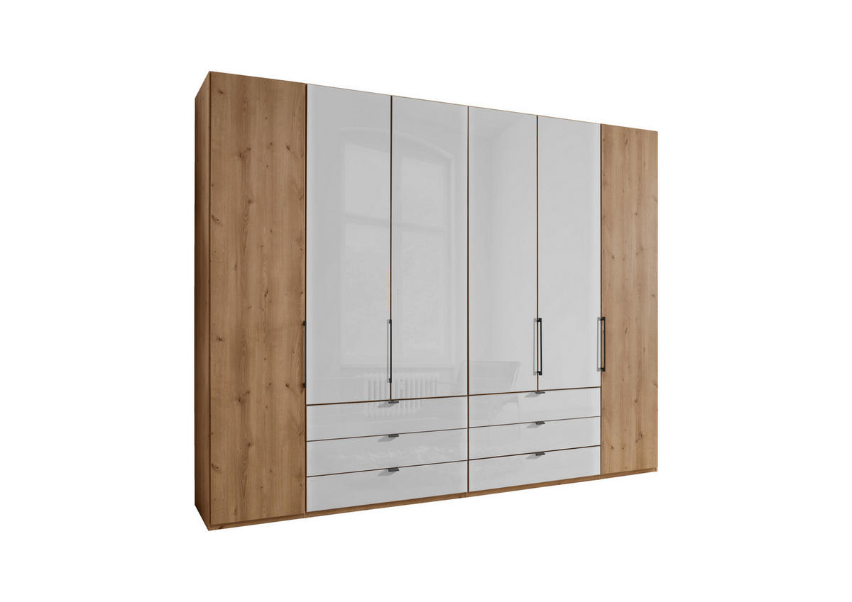 FALTTÜRENSCHRANK in Weiss, Eiche Bianco  - Schieferfarben/Weiss, Konventionell, Glas/Holzwerkstoff (300/216/58cm) - Dieter Knoll