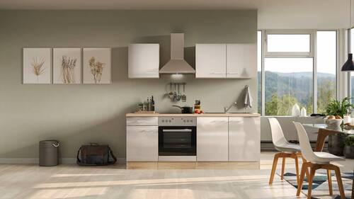 KÜCHENBLOCK 210 cm   in Kaschmir  - Kaschmir/Edelstahlfarben, MODERN, Holzwerkstoff/Metall (210cm) - FlexWell