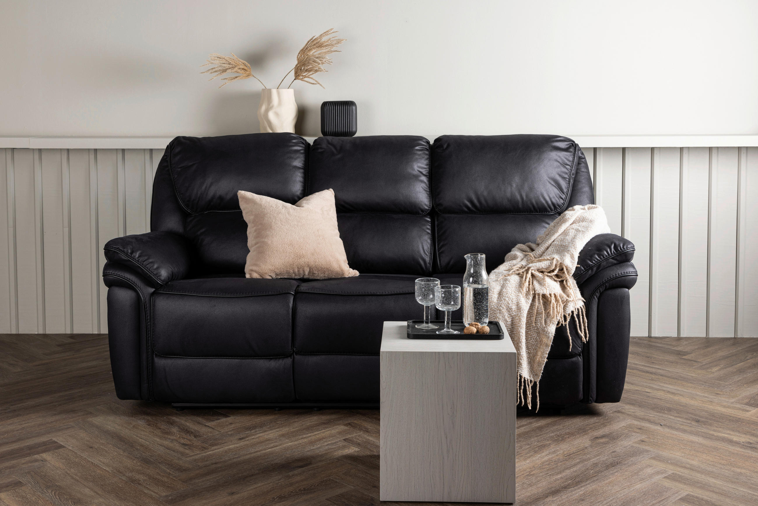 3-SITS SOFFA i läderimitation (vegan) svart - svart, Design, textil/plast (228/103/99cm) - Livetastic