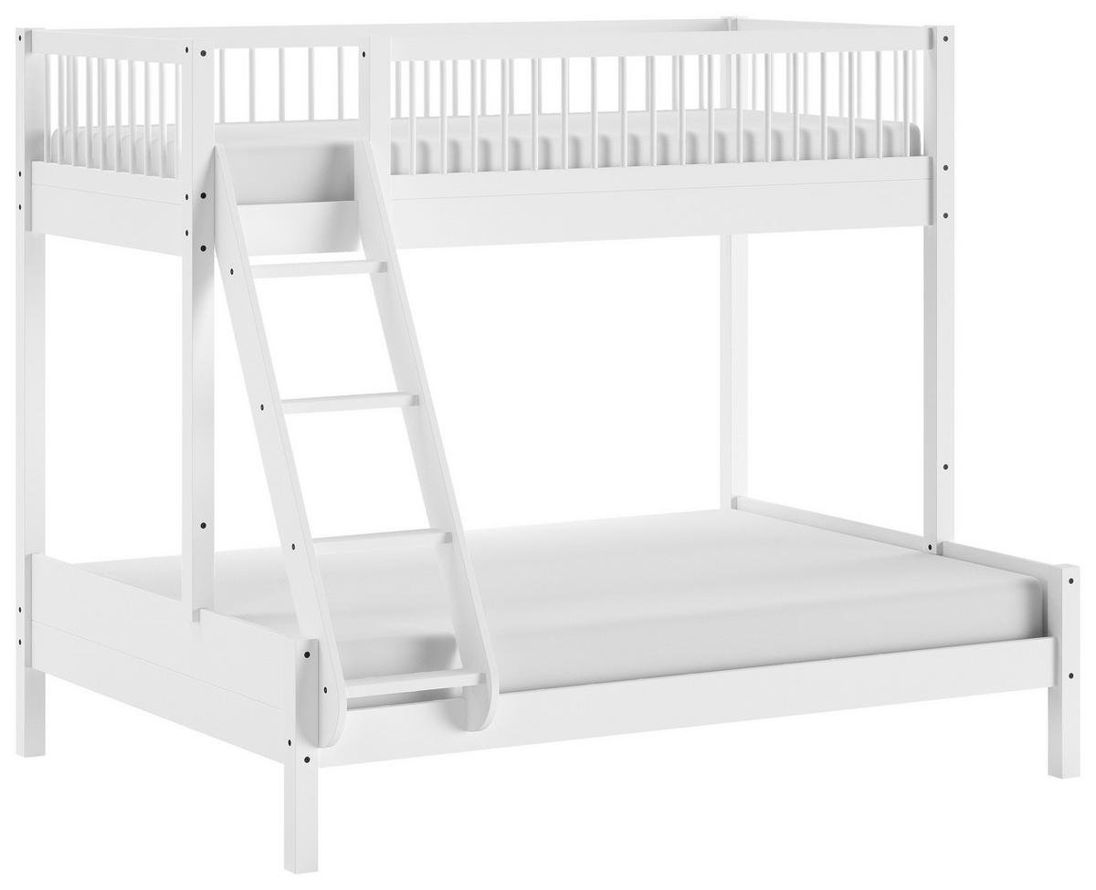 ETAGENBETT 90/140/200 cm,  in Weiß, Absturzsicherung, Leiter, Rollrost  - Naturfarben/Weiß, MODERN, Holz (90/140/200cm) - Vipack