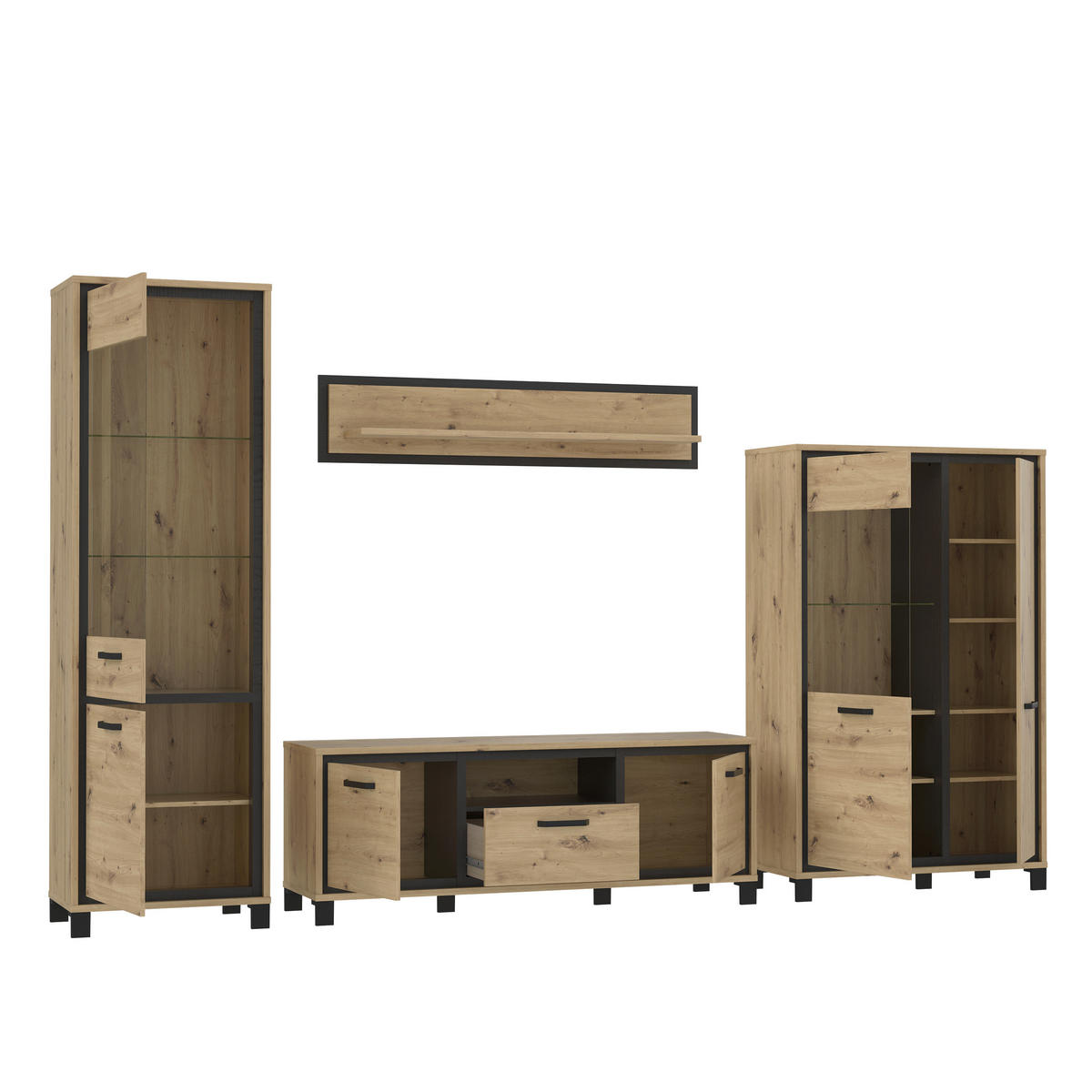 HYLLKOMBINATION  i ekfärgad  344,2/208/41,5 cm  - svart/ekfärgad, Basics, metall/trämaterial (344,2/208/41,5cm) - Livetastic