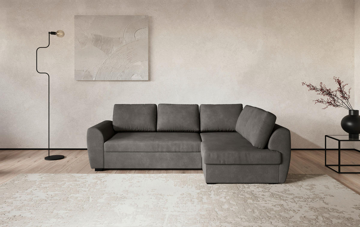 KUTNA GARNITURA tekstil  siva   - siva/crna, Trend, tekstil/plastika (253/154cm) - MID.YOU