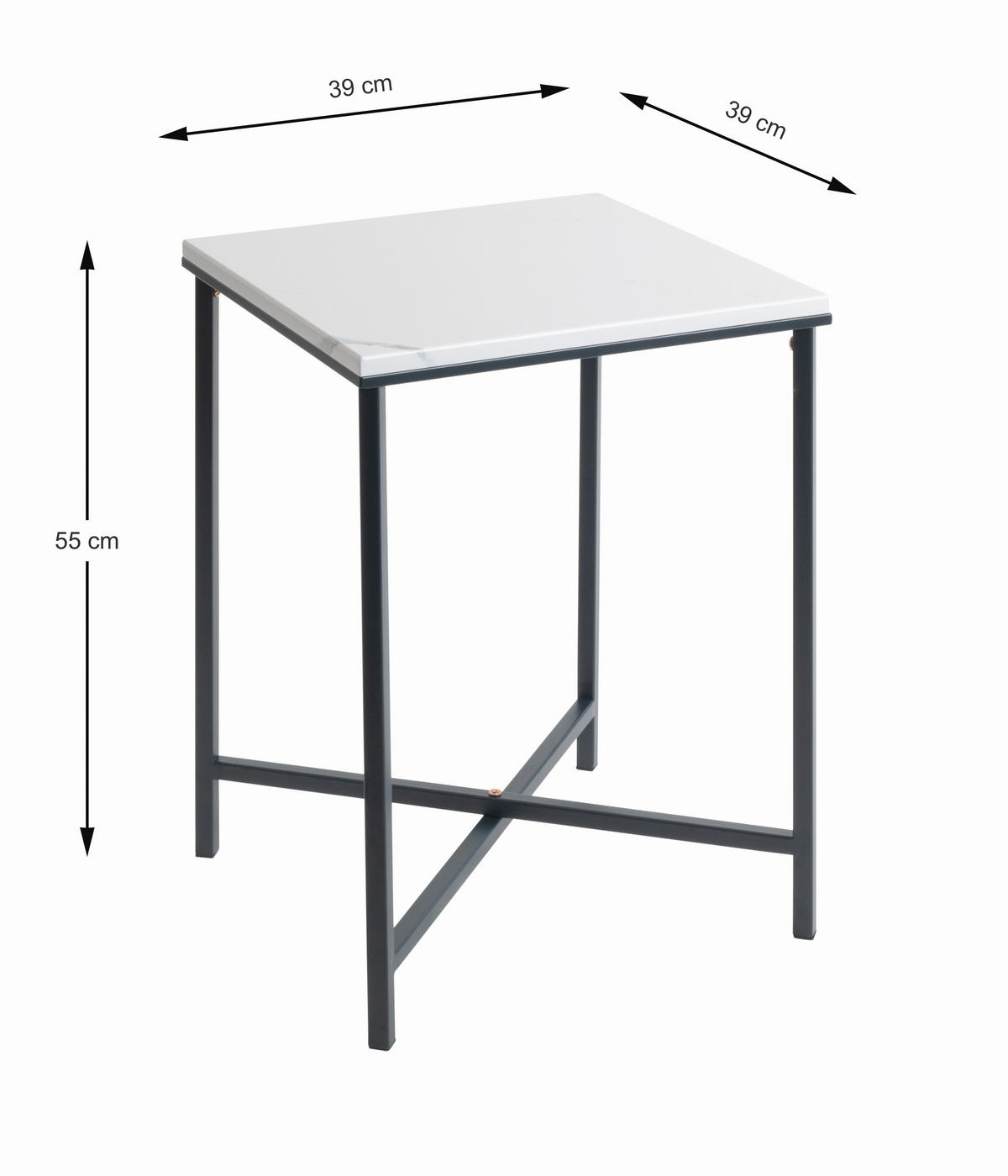 BEISTELLTISCH 39/39/55 cm Anthrazit, Weiß quadratisch  - Anthrazit/Weiß, Trend, Holzwerkstoff/Metall (39/39/55cm)
