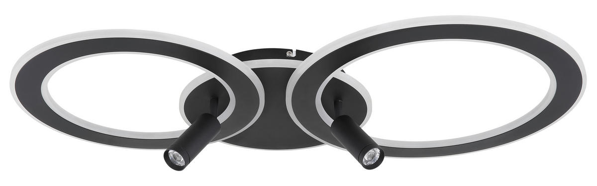 LED-DECKENLEUCHTE 60 W    89,5/50,7/13,5 cm  - Opal/Schwarz, Design, Kunststoff/Metall (89,5/50,7/13,5cm) - Globo