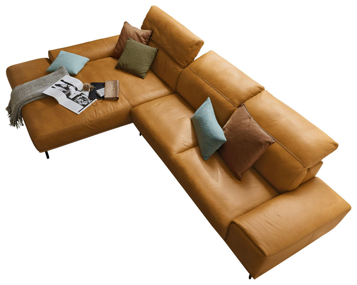 ECKSOFA MR 2490 Gelb Echtleder  - Gelb/Bronzefarben, Design, Leder/Metall (207/342cm) - Musterring