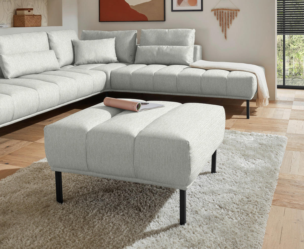 ECKSOFA  in Flachgewebe Weiß  308/270 cm  - Schwarz/Weiß, Design, Textil/Metall (308/270cm) - Pure Home Lifestyle