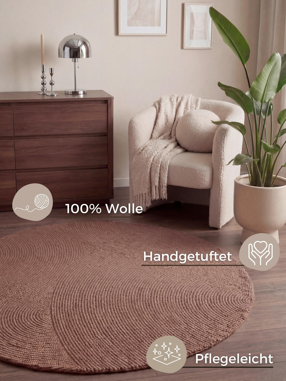 WOLLTEPPICH 200 cm Calmio Altrosa rund  - Altrosa, Basics, Textil (200cm) - Hanse Home