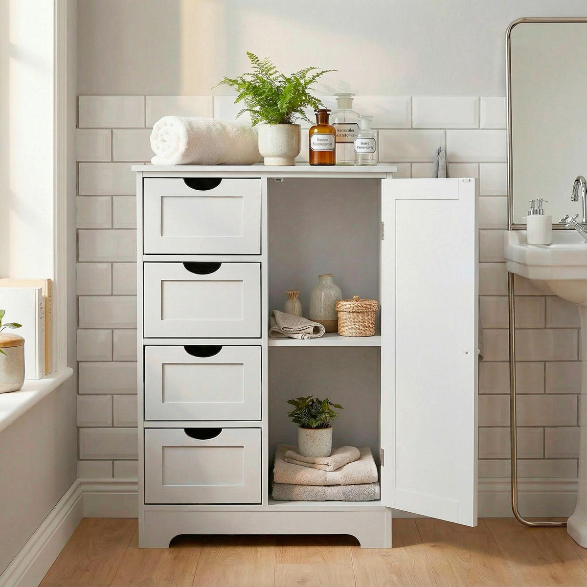 SIDEBOARD  55/80/30 cm 4 Schublade(n)  - Silberfarben/Weiß, Design, Holzwerkstoff (55/80/30cm) - Livetastic