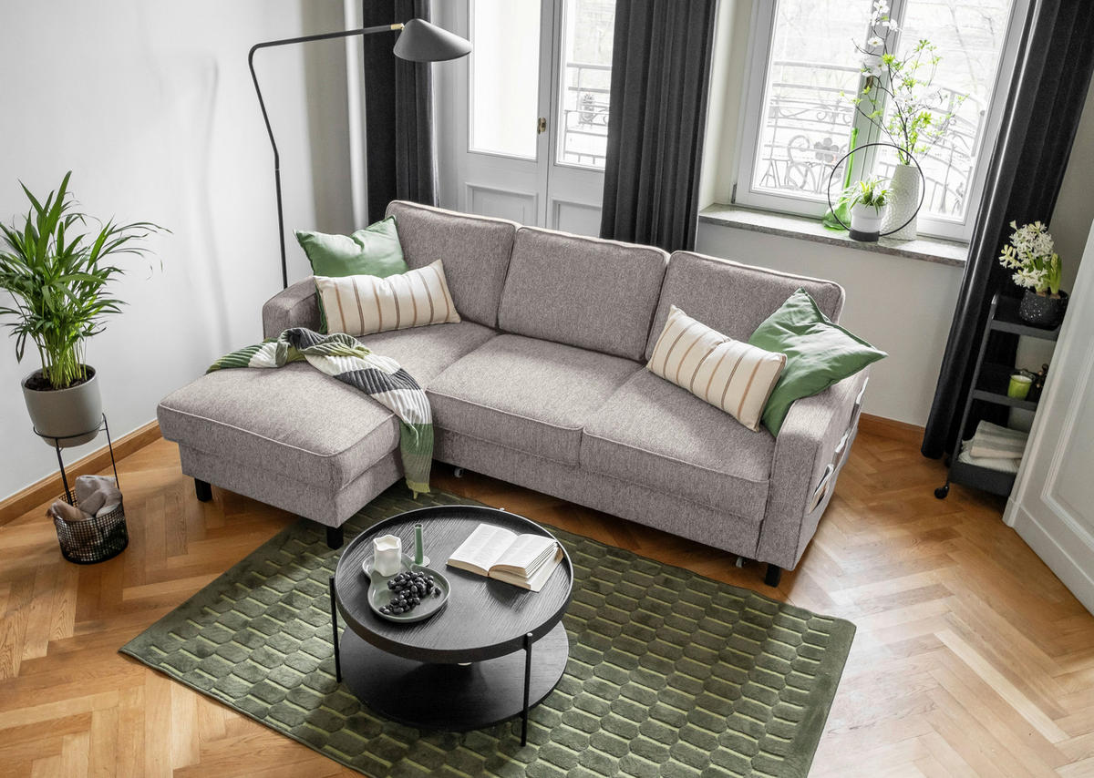 ECKSOFA in Struktur Grauweiss  - Schwarz/Grauweiss, Holz/Textil (148/228cm) - MID.YOU