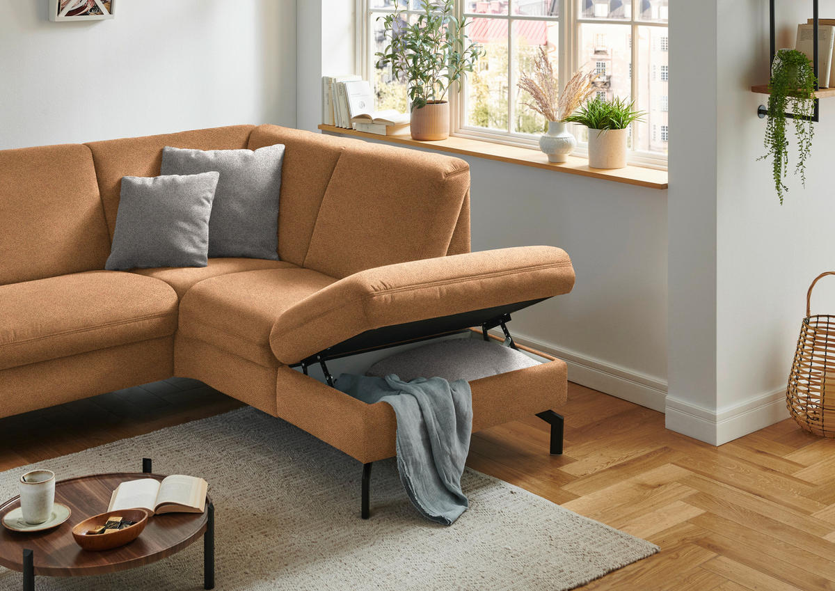 ECKSOFA in Flachgewebe Gelb  241/190 cm  - Gelb/Schwarz, KONVENTIONELL, Textil/Metall (241/190cm) - Beldomo Comfort