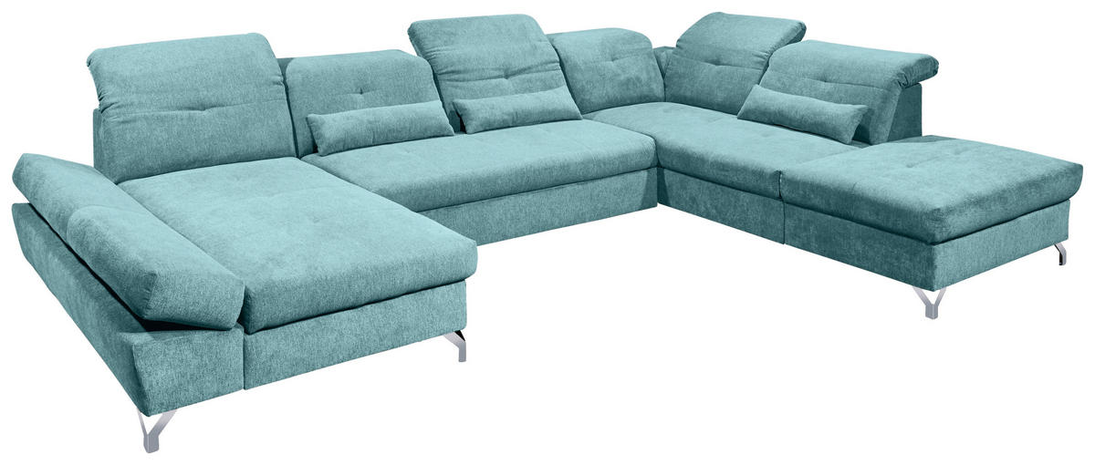 WOHNLANDSCHAFT Türkis Mikrovelours  - Türkis/Silberfarben, MODERN, Textil/Metall (168/350/245cm) - MID.YOU